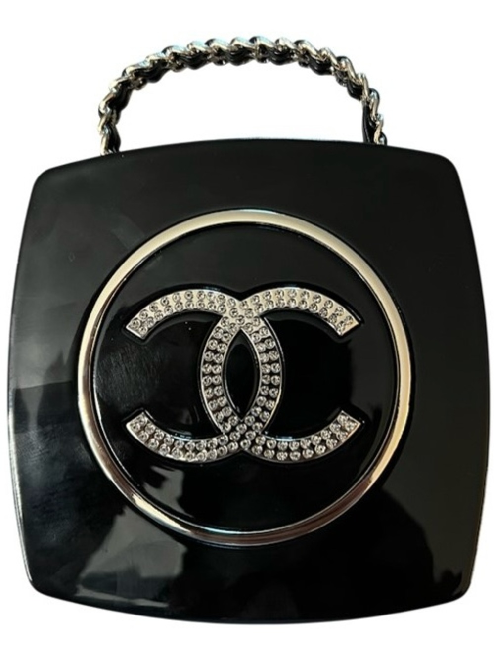 CHANEL Black Patent Top-Handle Bag with Crystal CC RUNWAY COLLECTION